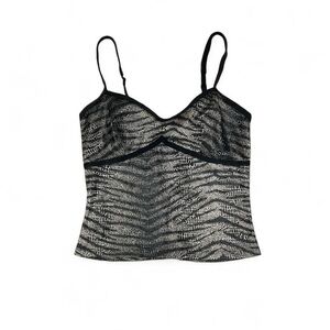 Black Zebra-Print Mesh Cami Top Betsey  Johnson